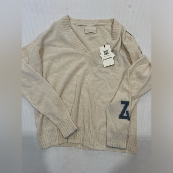 Zadig & Voltaire Rosy Cashmere Wool V-Neck Pullover Sweater Size Small NWT Sugar - Picture 6 of 8